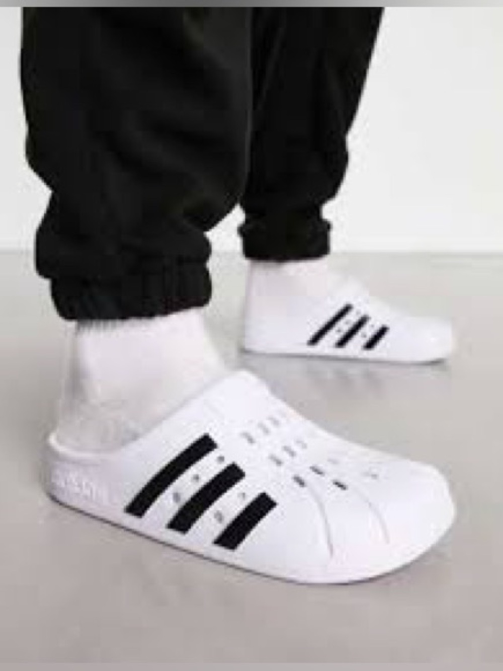 Adidas Adilette white with black slides clog